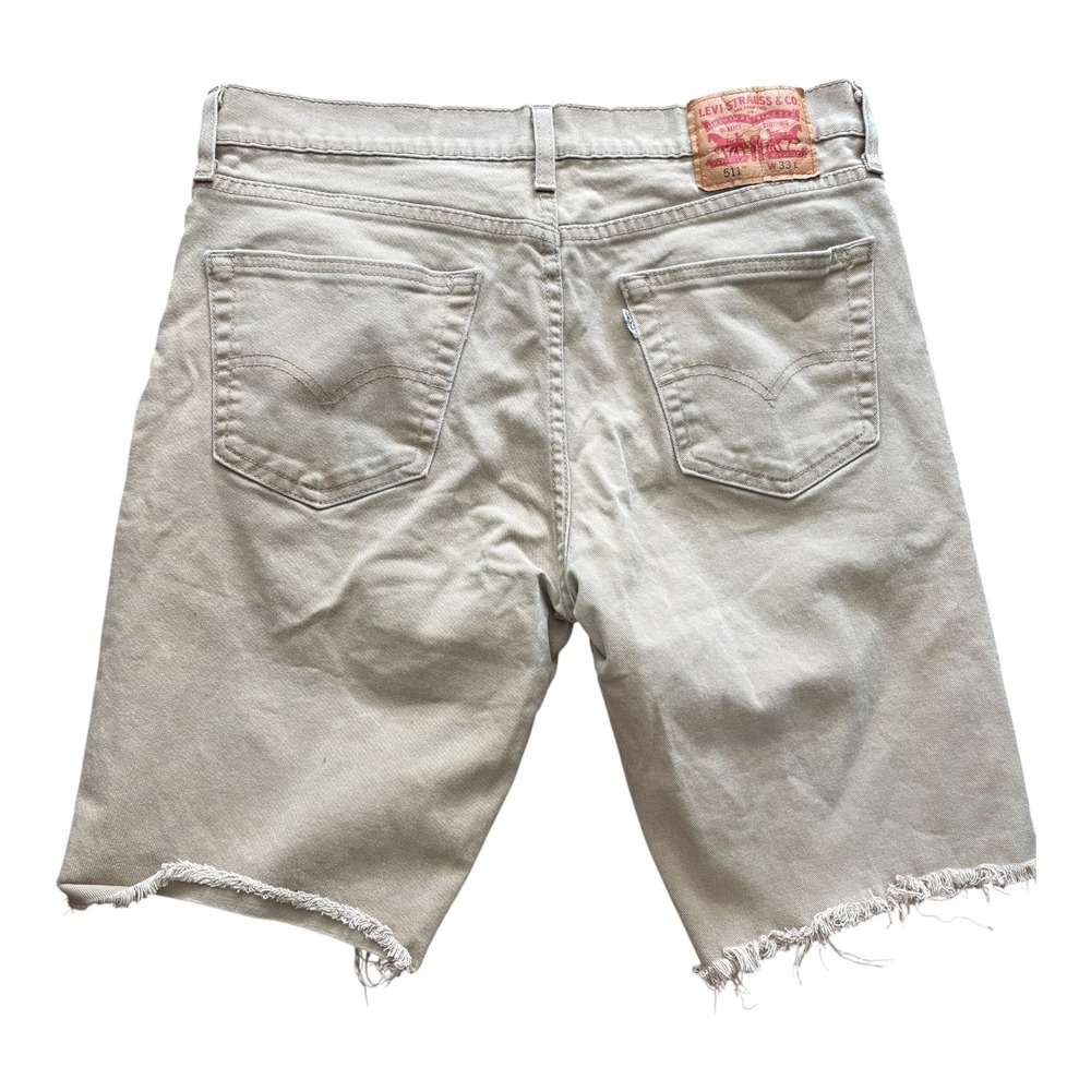 Levis 511 Slim Fit Denim Shorts Mens 33 Tan Khaki Cutoff Raw Hem 0376 - Picture 3 of 7